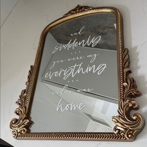 Elegant Gold Ornate Mirror with inscription